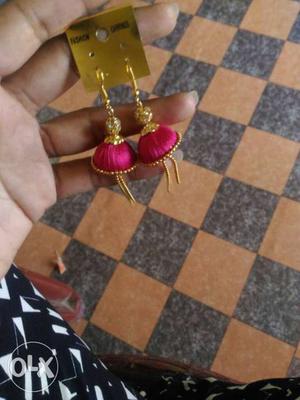 Women's Pair Of Gold And Pink Jhumkas