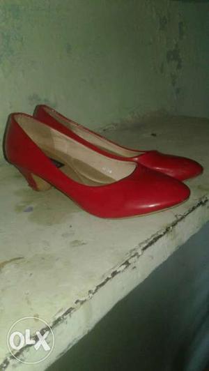 Women's Pair Of Red Leather Heels