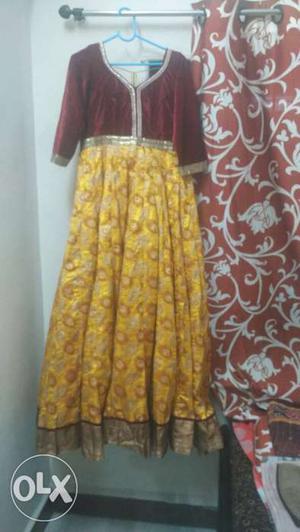 Women's Red And Yellow Long Sleeve Anarkali