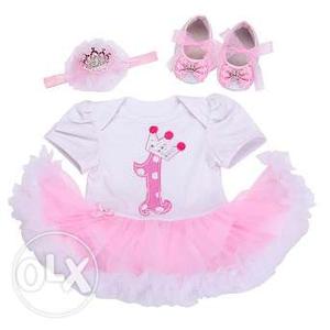3 Piece Pink Baby Girl 1st Birthday Party Dress
