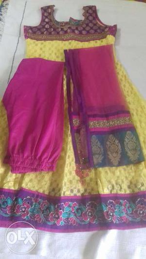 Anarkali Suit (Yellow and Magenta colour) for