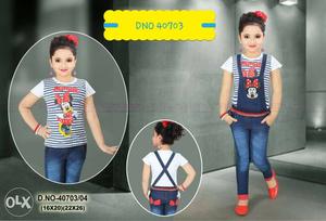 Girl's Minnie Mouse Themed Denim Jumpsuit