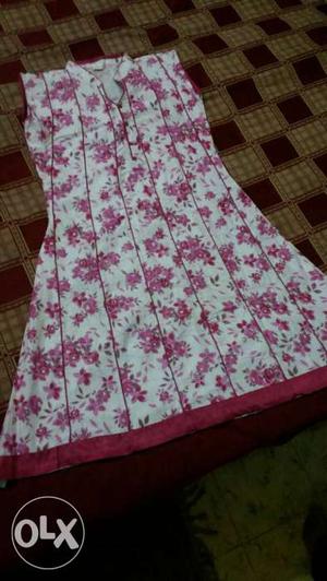 Girl's White And Pink Floral Tube A-line Dress