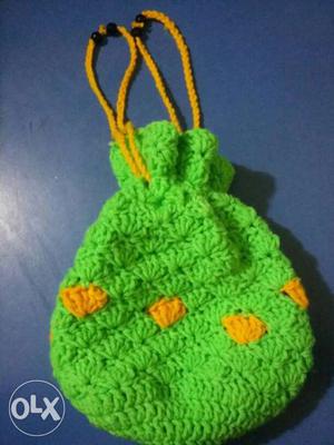 Green and yellow medium crochet bag. newly made.