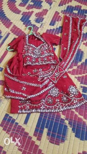 Kids Ghagra Choli - RED Heavy Chamki Dress