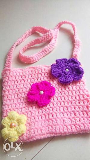 Mini Crochet Pink Bag for girl