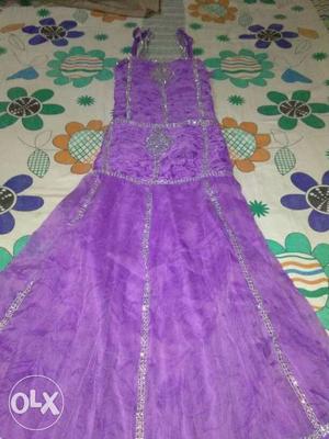 Purple Thick Strap Straight Neckline Gown