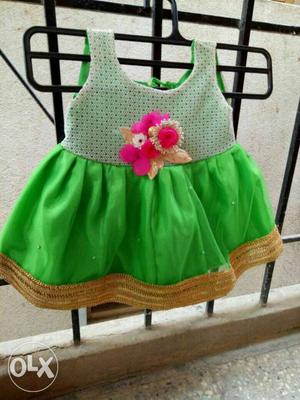 Toddler's Green And White Floral Dress