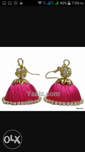 Two Red-and-gold Jhumkas