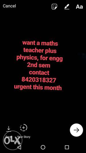 Wants A Maths Teacher Plus