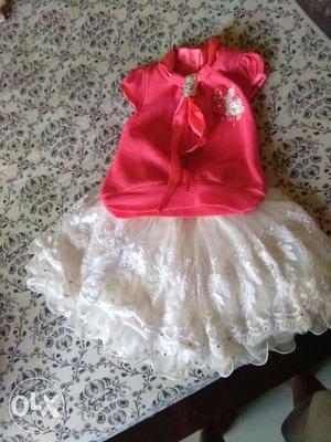 White skirt and pink party wear top for 3-4 years