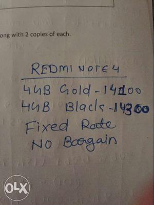 Redmi note 4 4 gb 64gb Black and golden Rate is