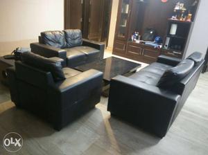 7 Seater Leather Sofa + Center Table
