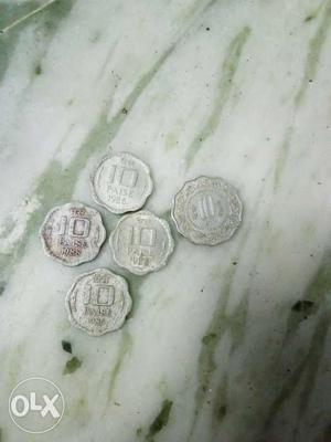 Five 10 Indian Paise Coins