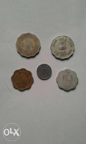 Five different 10 paise 