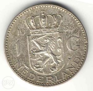 Holland Netherlands 1 Gulden  Queen Juliana Silver Coin