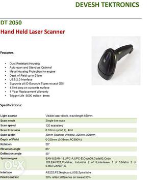 Laser Barcode Scanner With Usb Interface (brand New)