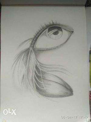 Pencil drawing of eye with feather,s do not rub