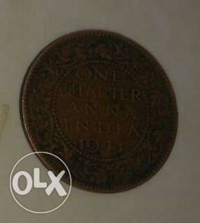 Round  Bronze One Quarter Anna Indian Coin