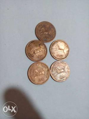 Set of One Pice (5) coins, 4 of  vintage and 1 of 