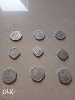 Three 10, 5 And 20 Indian Paise Coins