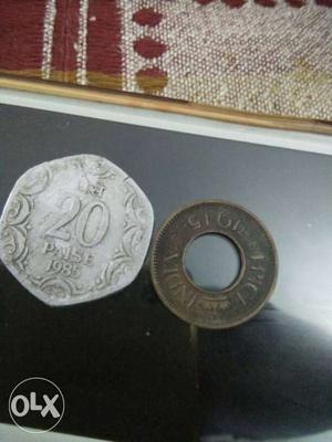 Two 20 Indian Paise And Indian Pice Coins