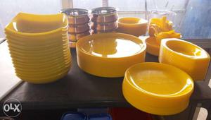 Yellow Plastic Round Plates,Bouls,soup bouls,&Biriyani Bouls
