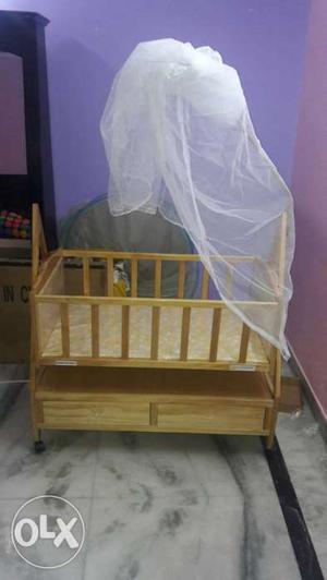Baby Wooden Bed Cot with storage and mosquito net, high