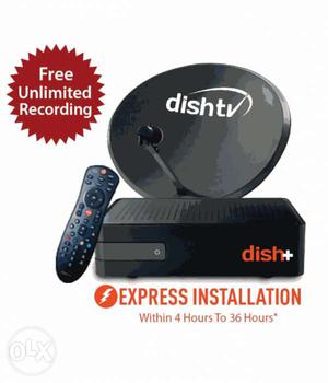 Black Dish + TV Box With Remote And Satellite Dish