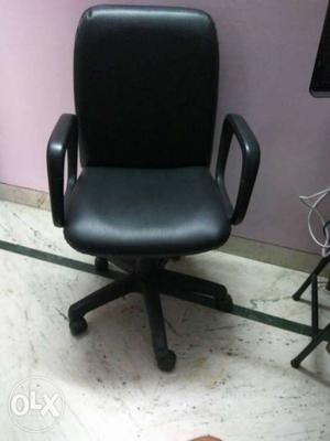 Black Leather Rolling Arm Chair