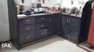 Black Wooden Kitchen Drawer And Cabinet