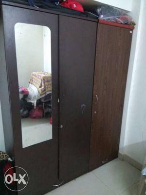 Brown And Black Wooden Mirror Panel Closet