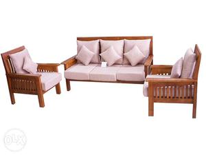 Brown Wooden Frame White Cushion Armchair And Couch