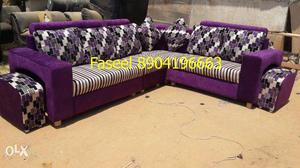 D15 latest design corner fabric purple color sofa set