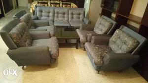 Grey Fabric 3-seat Sofa And Four Sofa Chairs