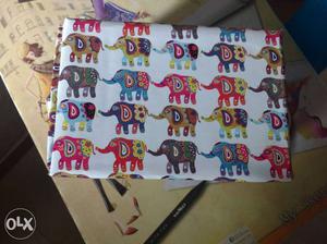 New White, Red And Pink Elephant Print Textile box