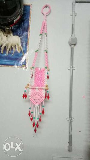 Pink And White Knit Hanging Ornament