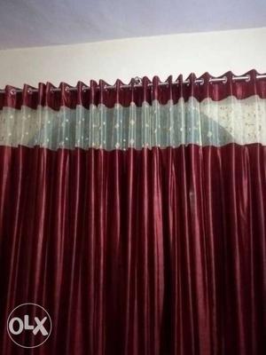 Red And White Floral Satin Grommet Curtain