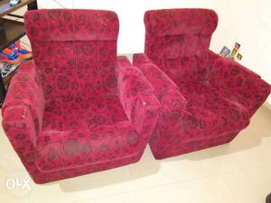Two Red And Black Fabric Floral Armchair