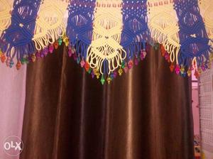 White And Blue Crochet Valance Curtain