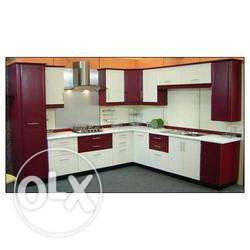 White And Red Wooden Kitchen Cabinets KFFW interior &