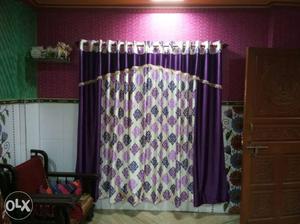 White, Purple, And Black Floral Curtain