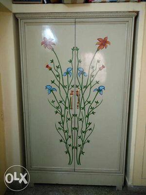 White Wooden Floral Cabinet