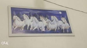 White Wooden Framed Picture Of Horse Wall Decor