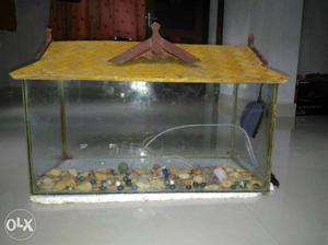 An aquarium, with wooden roof,
