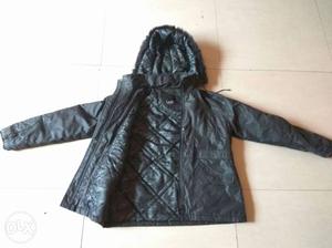 Black Quilted Zip-up Parka Jacket