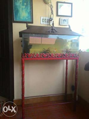 Fish tank with 2 air pumps, stand and eight fishes.