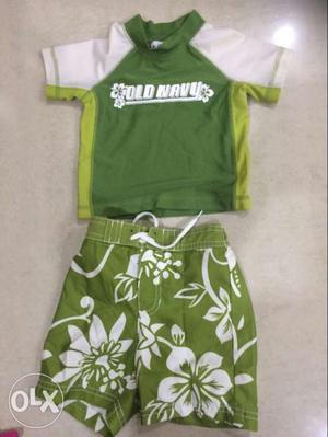 Green Swim shirt and Shorts for boy size 1-2 yrs