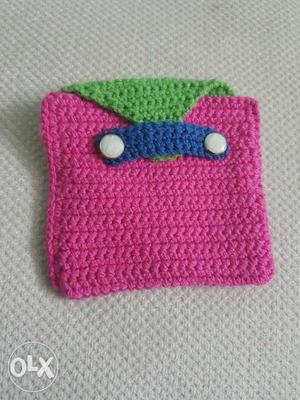 Pink And Green Knit Wallet