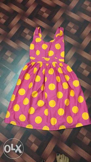 Purple And Yellow Polka Dotted Scoop Neck Sleeveless Dress